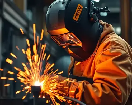 Professional welding work with sparks flying